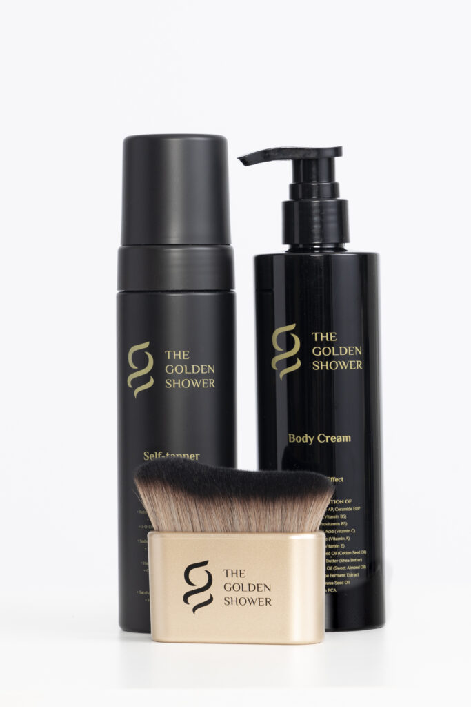 Complete self tanning system with brush, mousse, and body cream by The Golden Shower Beauty