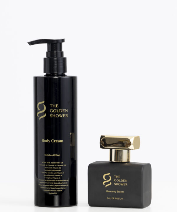 Luxury fragrance gift set with Harmony Breeze perfume and Enhanced Effect body cream by The Golden Shower Beauty