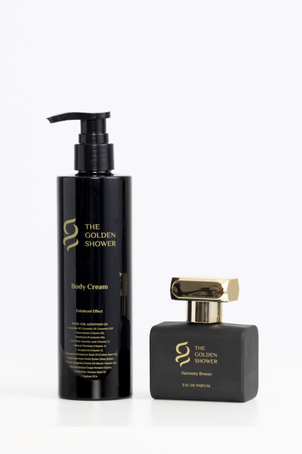 Luxury fragrance gift set with Harmony Breeze perfume and Enhanced Effect body cream by The Golden Shower Beauty